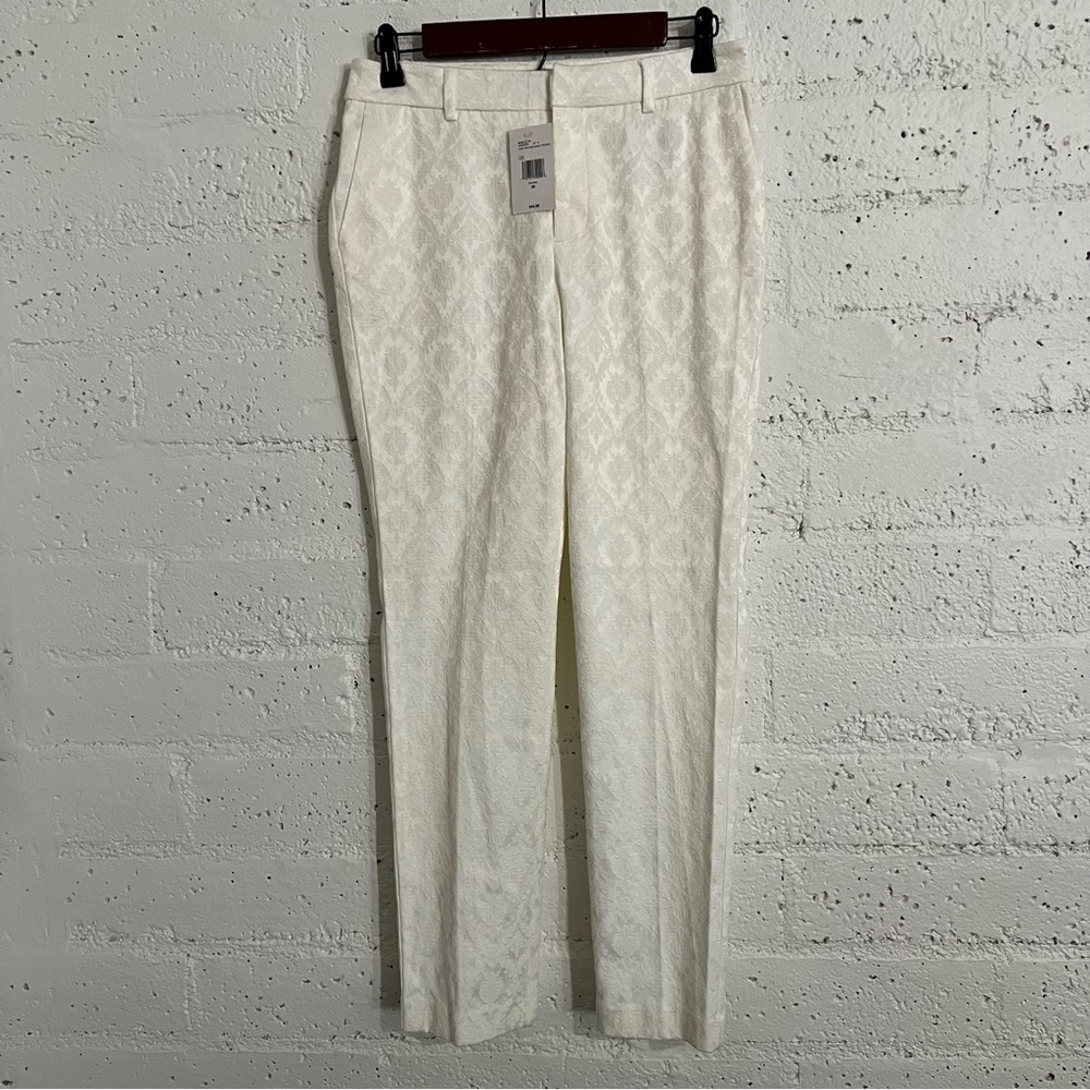 Guess Womens Pants 26 Cream Laney Brocade Ankle Trouser Flat Front NEW E16